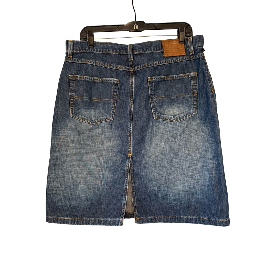POLO Jeans Company 90s Racer Knee Denim Skirt Flag Logo, Sz 12 - Picture 2 of 15